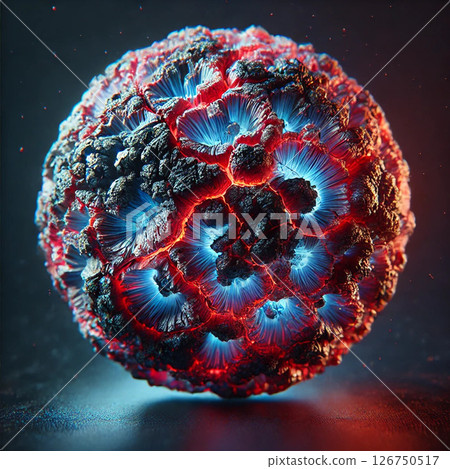 小球體 3D 標誌插圖！紅色和黑色的固體爆炸流行背景！看起來像星星的角色風格球形圖示！藍光 126750517