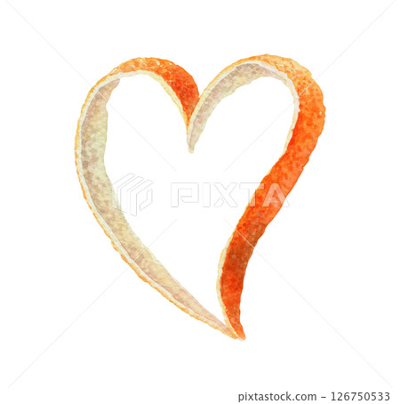 Heart shaped orange peel. Hand drawn watercolor food illustration of sweet fruit decor. Decorative citrus image with colorful realistic texture. Perfect for summer card template and menu design. 126750533