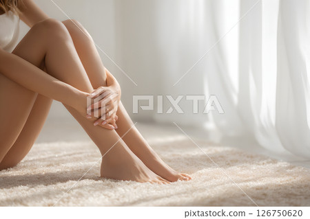 Beautifully illuminated female legs and relaxing scene with natural light 126750620