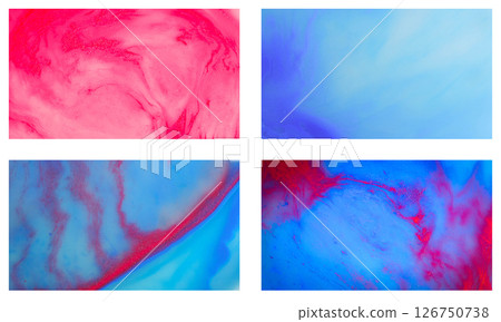 A dreamy diffusion of candy-pink and neon-blue pigments, swirling like cosmic clouds and stardust in liquid suspension, evoking softness with electric intensity. 126750738