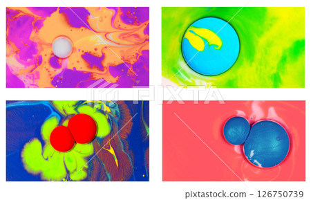 A vivid fusion of high-contrast colors where glowing orbs float over marbled backdrops, channeling the raw energy of pigment in motion. A vivid fusion of high-contrast colors where glowing orbs float over marbled backdrops, channeling the raw energy of pigment in motion. 126750739