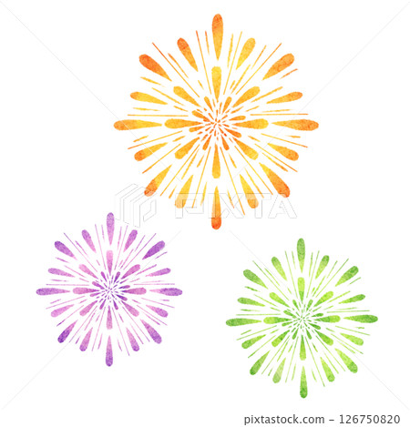 水彩風格五彩繽紛的煙火插畫 水彩風格五彩繽紛的煙火插畫 126750820