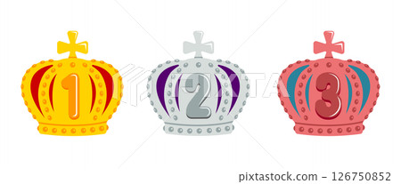 Crown ranking (1st to 3rd place) vector illustration set 126750852