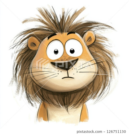 Playful Cartoon Lion Character with Cheerful Expression Playful Cartoon Lion Character with Cheerful Expression 126751130