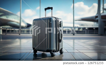 Suitcase with airport in background 126751233