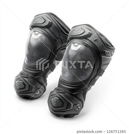Pair of Isolated Motorcycle Knee Protectors on White Background 126751265