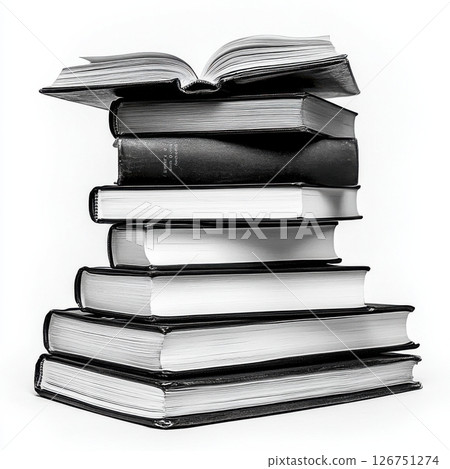 Black and White Clipart of a Stack of Books Isolated on White Background Black and White Clipart of a Stack of Books Isolated on White Background 126751274