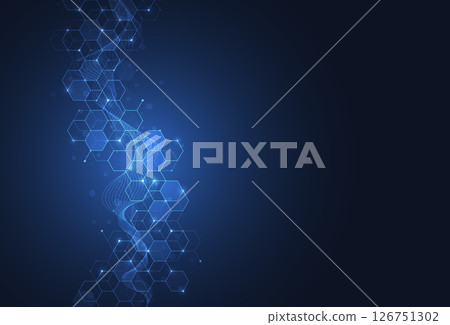 Abstract science template background. Technology lines and dots connection. Wallpaper or banner with a DNA molecules. 126751302