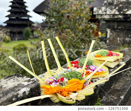 Canang offerings at Besakih Temple in Bali 126751308