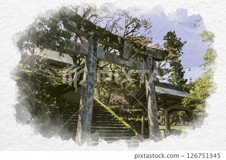 Watercolor style, Torii gate of Yabu Shrine, Yabu City, Hyogo Prefecture Watercolor style, Torii gate of Yabu Shrine, Yabu City, Hyogo Prefecture 126751345