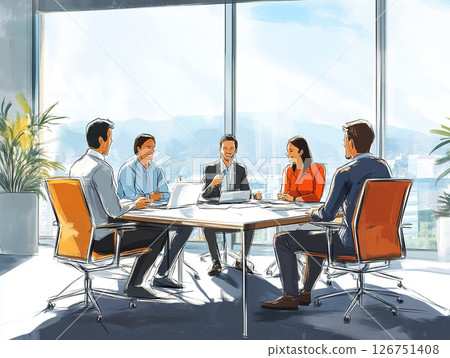 Consultation and meeting scene between company employees Consultation and meeting scene between company employees 126751408