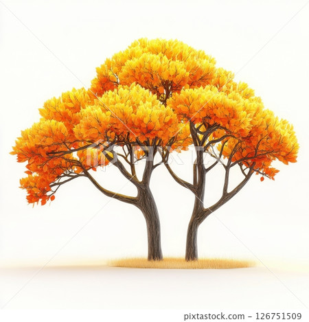 Vibrant Cartoon Trees with Bright Yellow and Orange Leaves 126751509