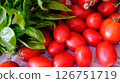 Fresh, juicy Tomatoes and aromatic Basil elegantly displayed on Newspaper for all to enjoy 126751719