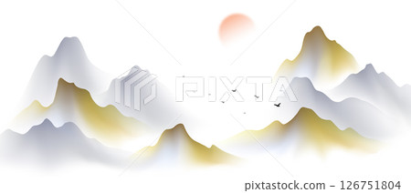 Modern design vector illustration of beautiful Chinese ink landscape painting. 126751804