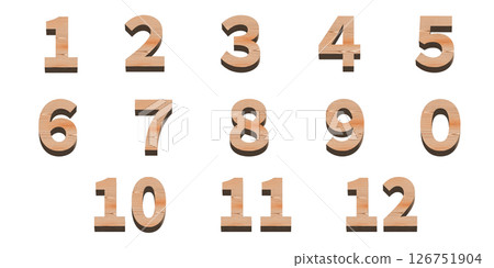 Set of wooden numbers, white background, 3D production Set of wooden numbers, white background, 3D production 126751904