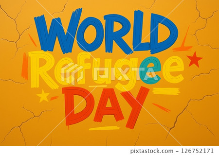 Text World Refugee day in acrylic style on bright strokes background 126752171
