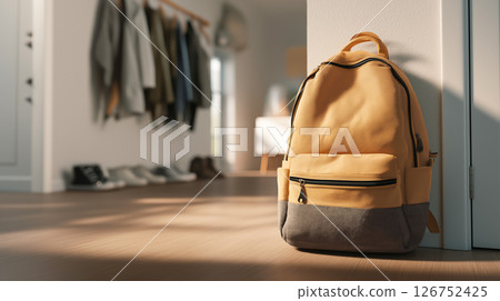 Stylish and practical backpack waiting at home 126752425