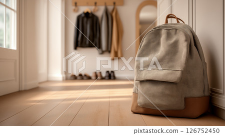 Backpack ready for school in cozy hallway 126752450