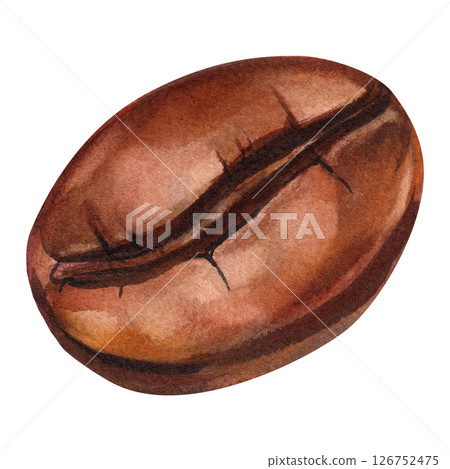 Watercolor coffee bean illustration, hand painted brown arabica seed, isolated natural food element, cafe design espresso decor Watercolor coffee bean illustration, hand painted brown arabica seed, isolated natural food element, cafe design espresso decor 126752475