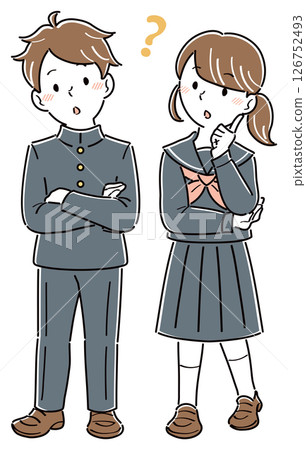 Illustration of male and female students in uniforms who are troubled and have doubts, full body 126752493