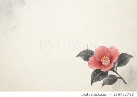 明信片-水墨畫-山茶花 126752788
