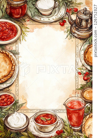 This is a beautiful and delicious food border that has empty space available for recipes 126752827
