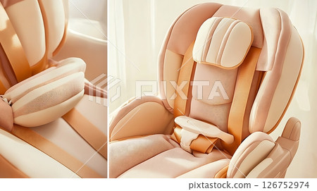 A baby car seat with a white and brown color A baby car seat with a white and brown color 126752974