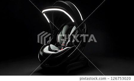 A black and white image of a car seat with a light shining on it 126753020