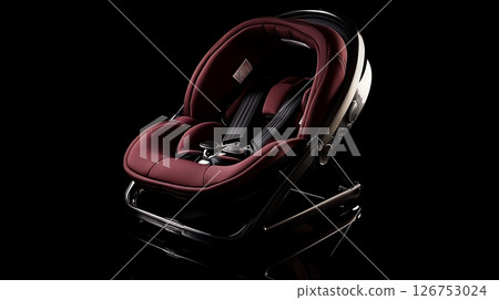 A red baby seat with a black strap 126753024