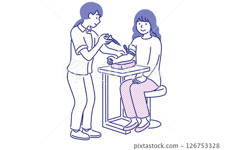 一位婦女接受女護士注射的簡單向量圖解 126753328