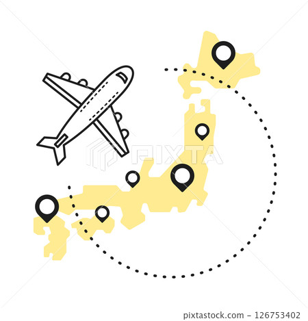 插圖資料：日本地圖和飛機 126753402