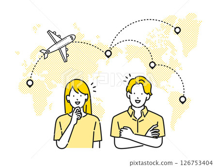 插畫素材[旅行場景]：計畫出國旅行的年輕男女 126753404