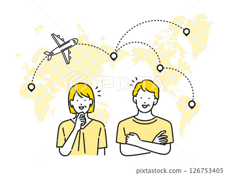 圖解素材[旅行場景]：計畫出國旅行的老年夫婦 126753405