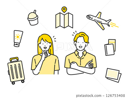 插畫素材[旅行場景]：計畫旅行的年輕男女，情侶 126753408