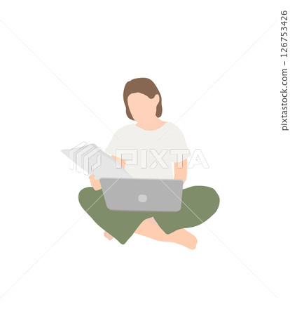 Illustration of a female home worker working while checking documents 126753426
