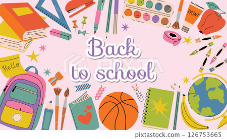 Playful Back to School poster for girls with girly school supplies 126753665