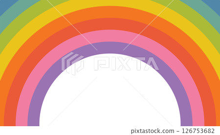 Fun and vibrant poster with round rainbow stripes and central empty area. Fun and vibrant poster with round rainbow stripes and central empty area. 126753682