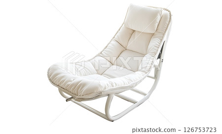 A white chair with a white cushion and a white pillow 126753723