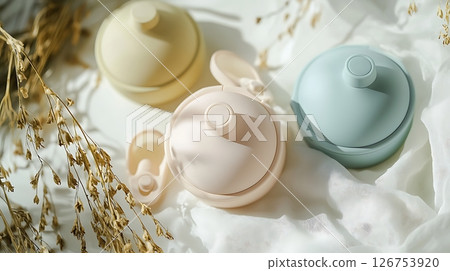 Three small containers with a white background 126753920