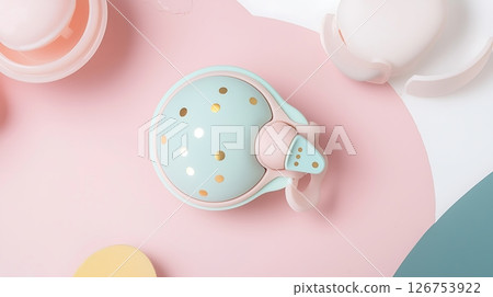A blue and white object with gold dots on it 126753922