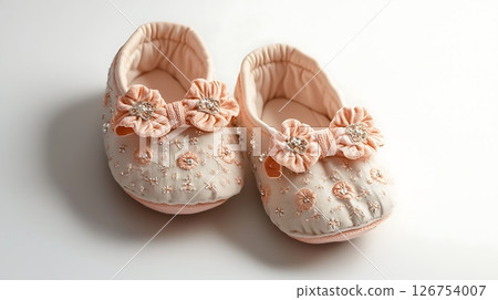 Two pink shoes with bows on them Two pink shoes with bows on them 126754007