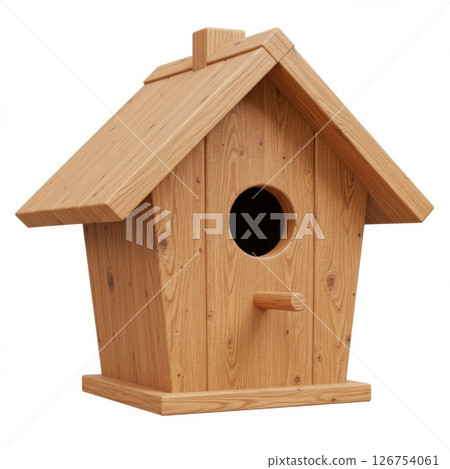 Rustic Wooden Birdhouse on White Background 126754061
