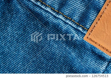 Detailed View of Woven Blue Denim Threads. Detailed View of Woven Blue Denim Threads. 126754513