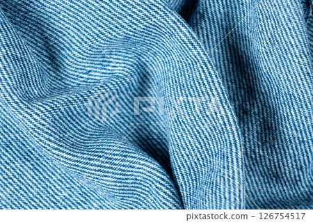 Wavy Pattern of Blue Jean Fabric. Close-Up Textured 126754517