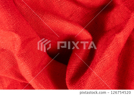 Red Linen Fabric Detailed Macro Weave Pattern. 126754520
