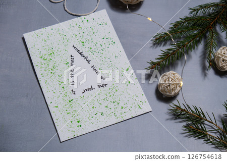 Christmas tree Sustainable Christmas preparation Diy process of making handmade greeting cards. Step by step activity for children. Inclusive and responsible stress relief holiday hobby 126754618