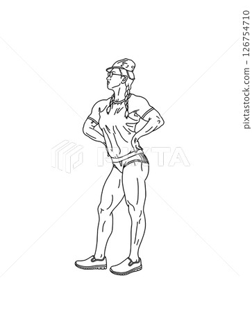 Muscular girl in gym clothes B coloring version Muscular girl in gym clothes B coloring version 126754710