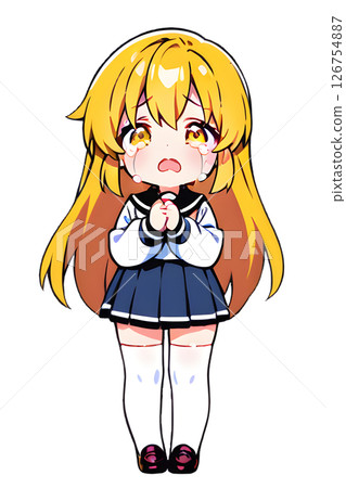 身穿水手服的金髮女高中生雙手抱胸，放聲大哭 126754887