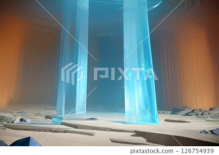 遊戲背景:地下城中的一個房間,裡面有一根神秘的水晶柱 遊戲背景:地下城中的一個房間,裡面有一根神秘的水晶柱 126754939