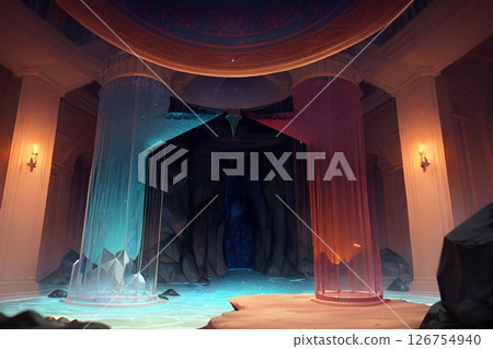 Game background: A save point with water and fire power pillars Game background: A save point with water and fire power pillars 126754940